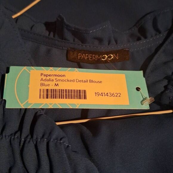 Papermoon Womens Adalia Smocked Detail Blouse Blue Size Medium NEW - Picture 3 of 4